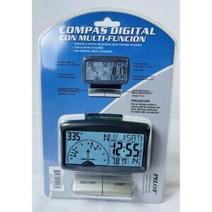 Pilot Digital Display Compass/Thermometer/Date/Time Hook&Loop Mount Untested NOS